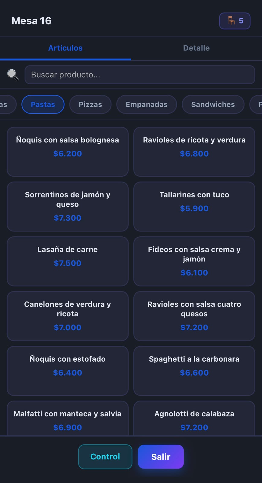 Toma de pedido en la mesa desde la tablet